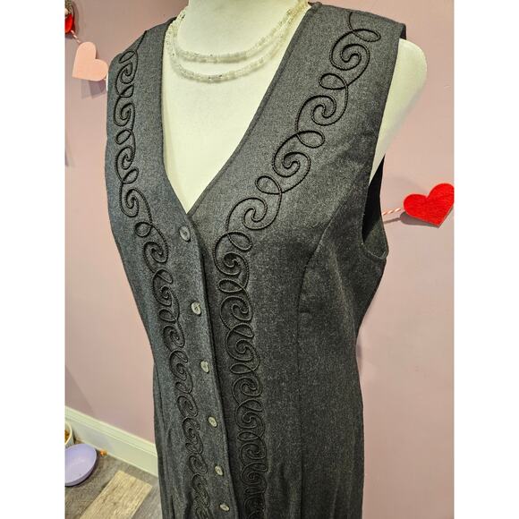 Vintage talbots button down wool vest dress 8 medium gray dark academia maxi - Picture 2 of 7